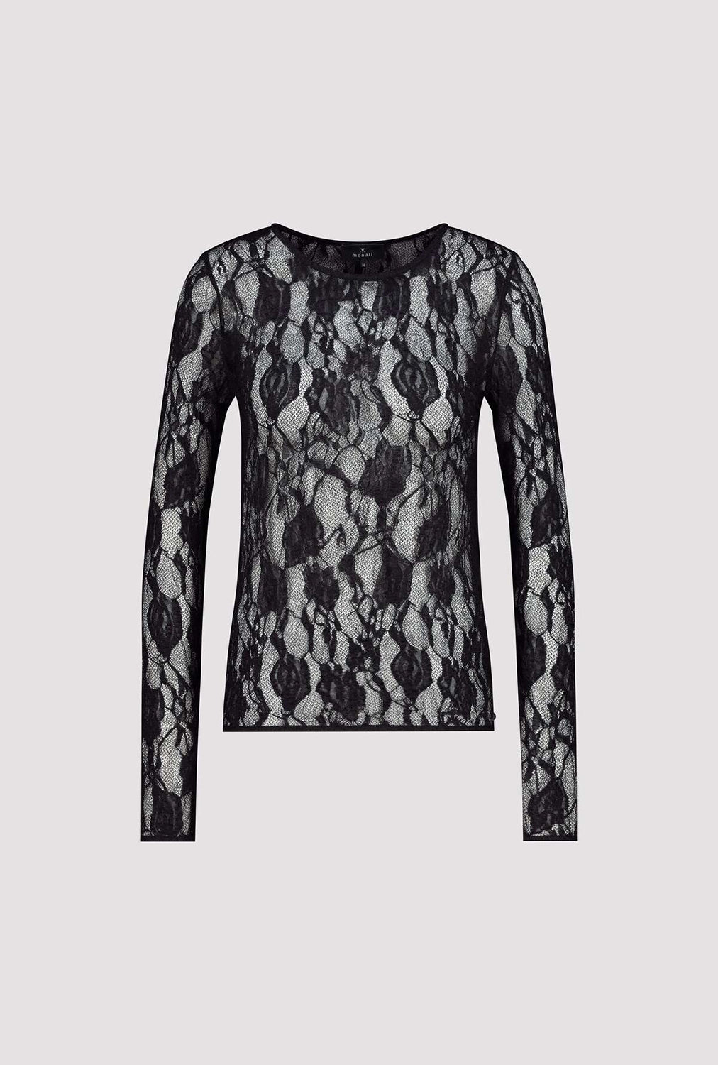 Monari Transparent Long-Sleeve Lace Shirt in Black 809446