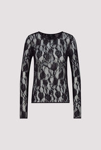 Monari Transparent Long-Sleeve Lace Shirt in Black 809446