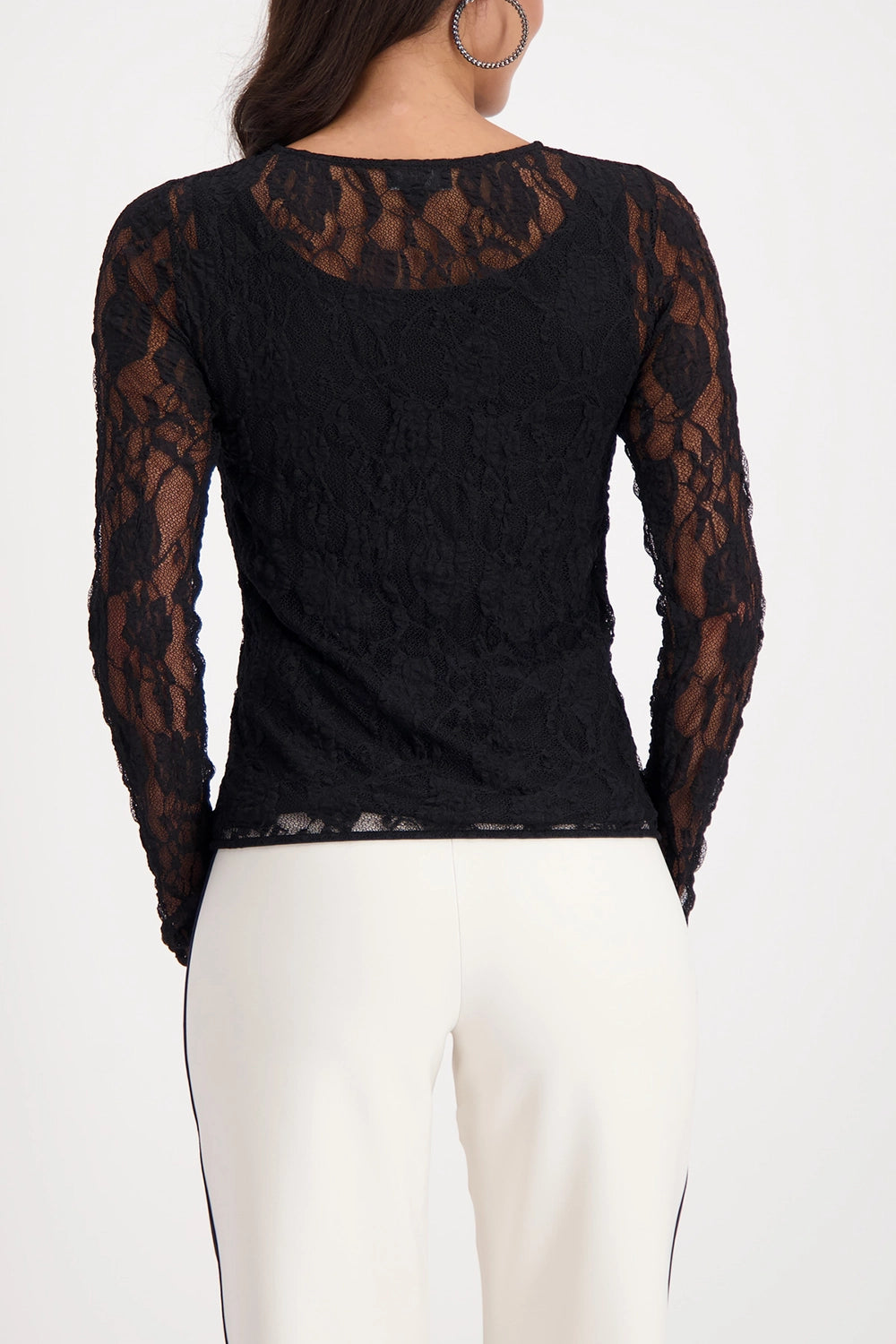 Monari Transparent Long-Sleeve Lace Shirt in Black 809446