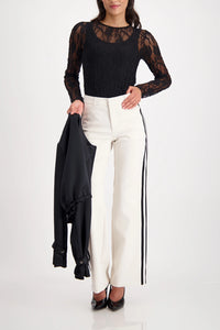 Monari Transparent Long-Sleeve Lace Shirt in Black 809446