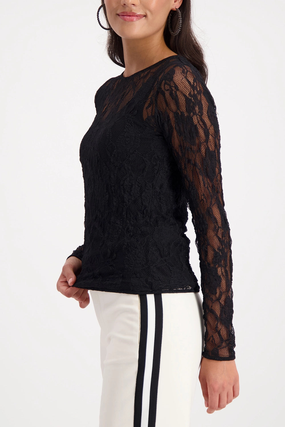 Monari Transparent Long-Sleeve Lace Shirt in Black 809446