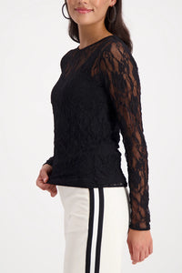 Monari Transparent Long-Sleeve Lace Shirt in Black 809446