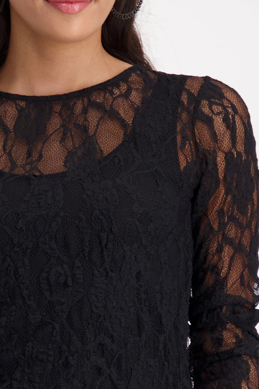 Monari Transparent Long-Sleeve Lace Shirt in Black 809446