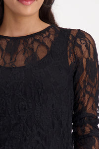 Monari Transparent Long-Sleeve Lace Shirt in Black 809446
