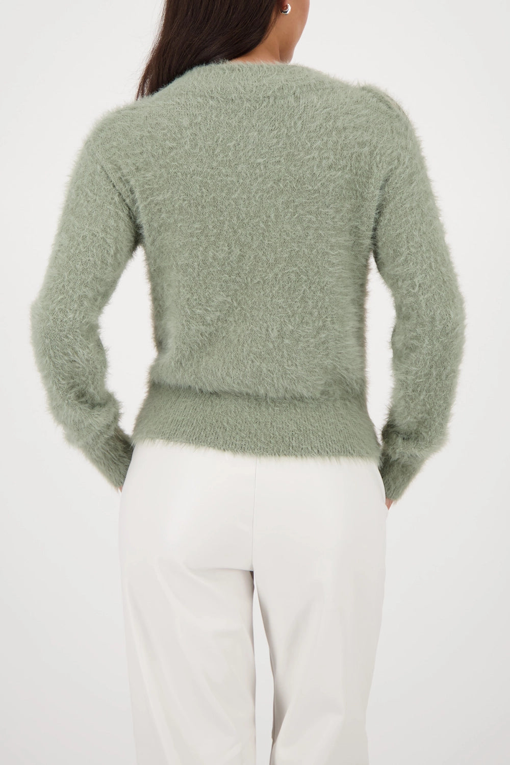 Monari Fluffy Sweater With Cut-Out in Sage 809458
