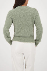 Monari Fluffy Sweater With Cut-Out in Sage 809458