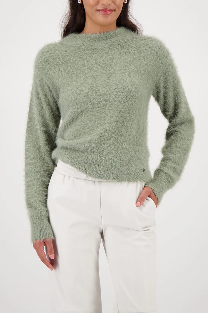 Monari Fluffy Sweater With Cut-Out in Sage 809458