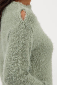 Monari Fluffy Sweater With Cut-Out in Sage 809458