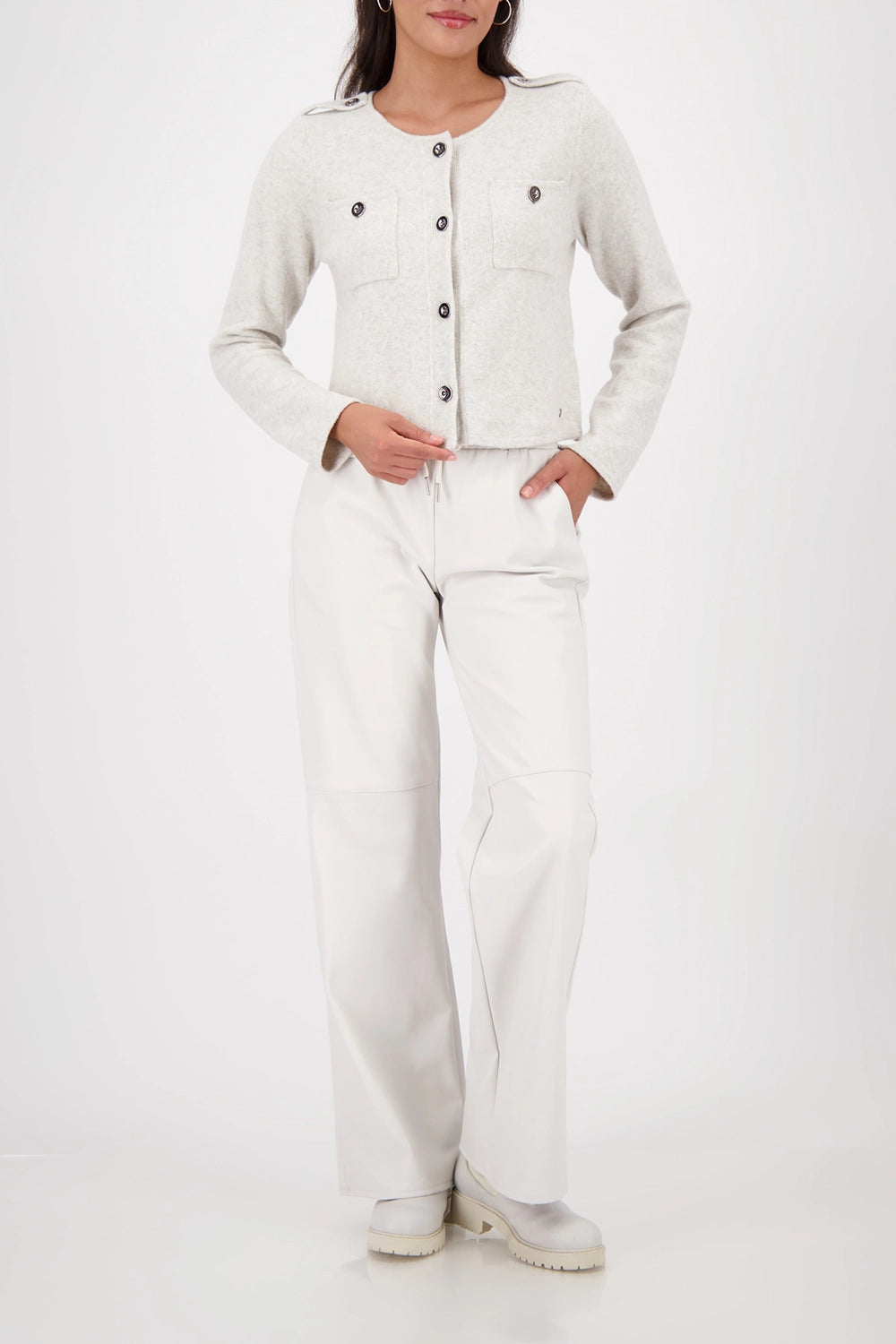 Monari Cardigan With Pockets in Pearl Melange 809466