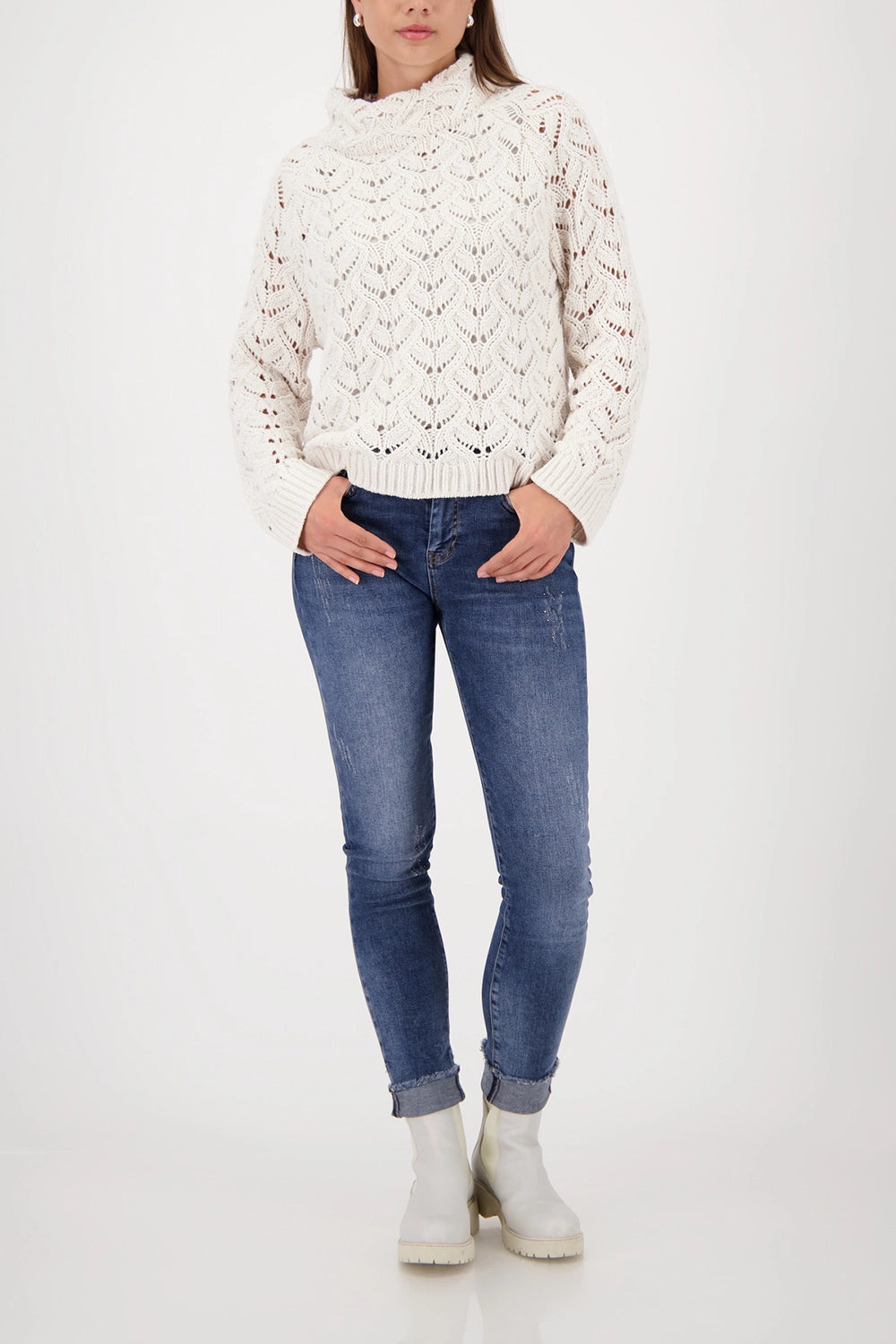 Monari Knitted Sweater With Ajour Pattern in Pearl 809468