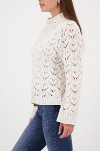 Monari Knitted Sweater With Ajour Pattern in Pearl 809468
