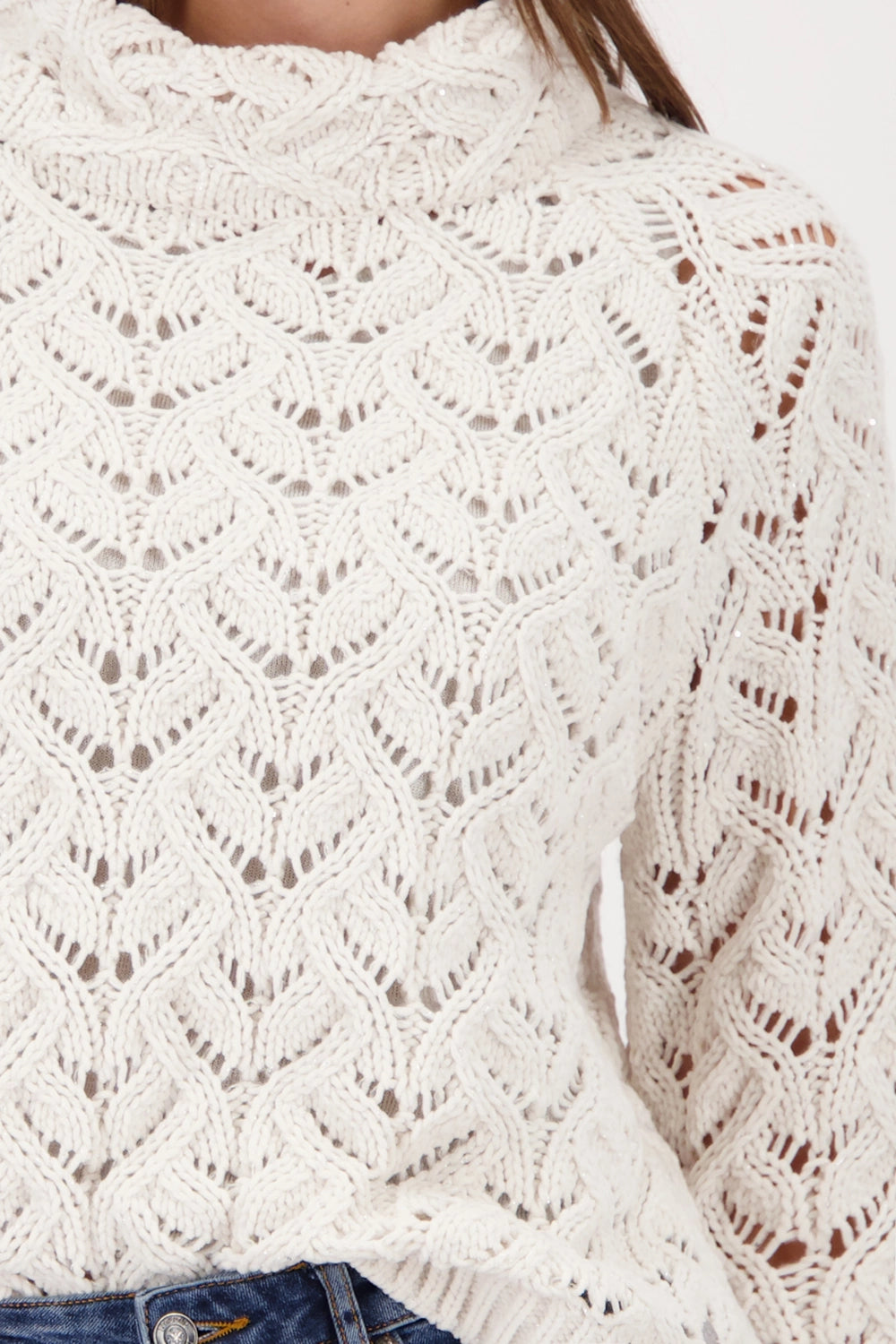 Monari Knitted Sweater With Ajour Pattern in Pearl 809468