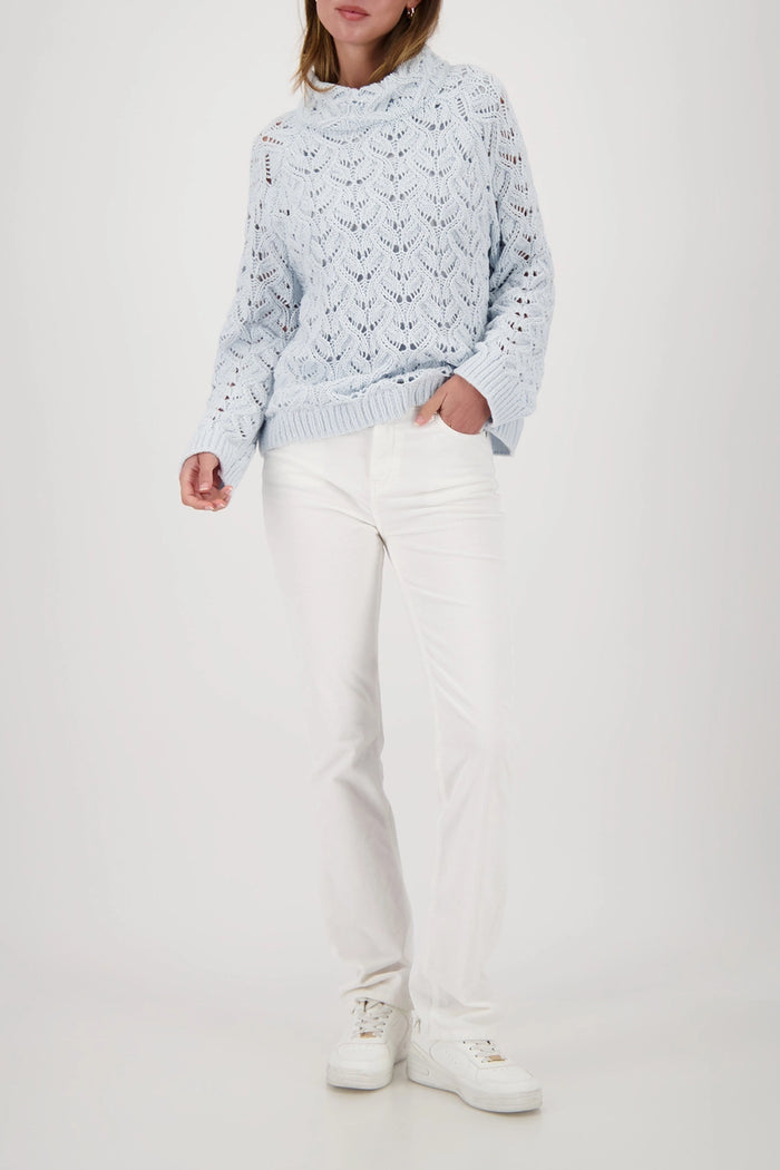 Monari Knitted Sweater With Ajour Pattern in Ice Blue 809468