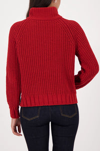Monari Knitted Jumper With Stand-Up Collar in Chimney Red 809489