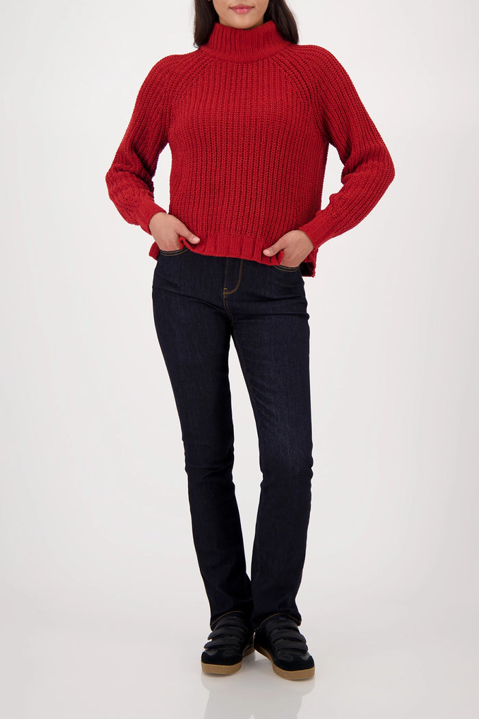 Monari Knitted Jumper With Stand-Up Collar in Chimney Red 809489