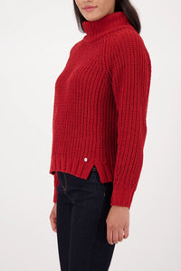 Monari Knitted Jumper With Stand-Up Collar in Chimney Red 809489