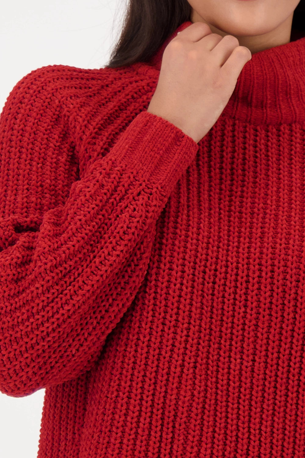 Monari Knitted Jumper With Stand-Up Collar in Chimney Red 809489