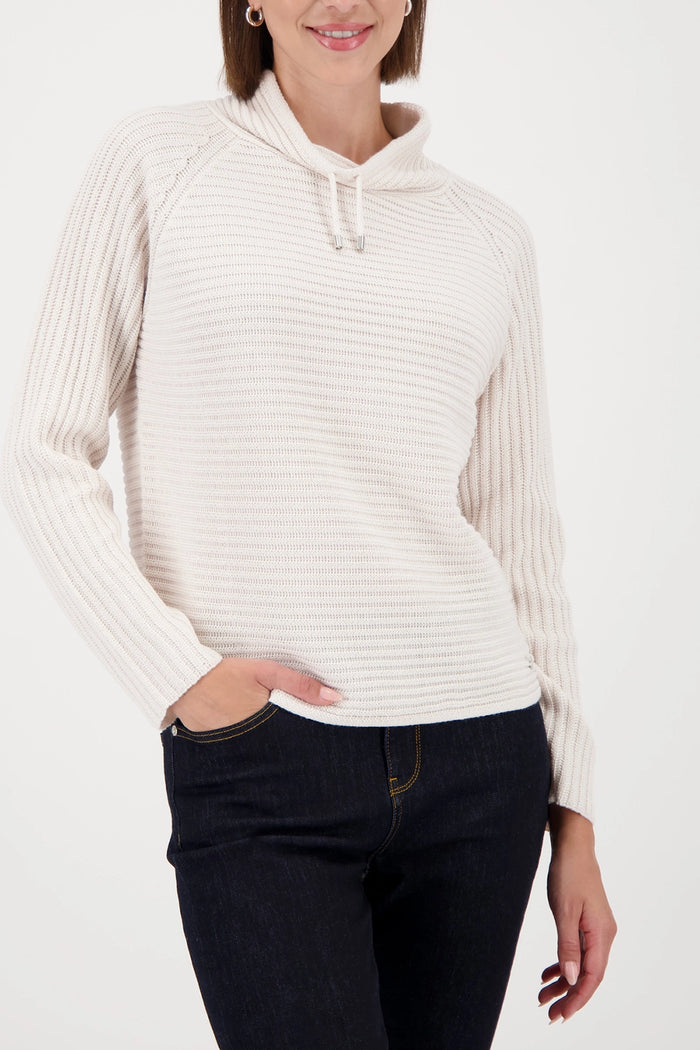 Monari Knitted Jumper With Stand-Up Collar in Almond 809512