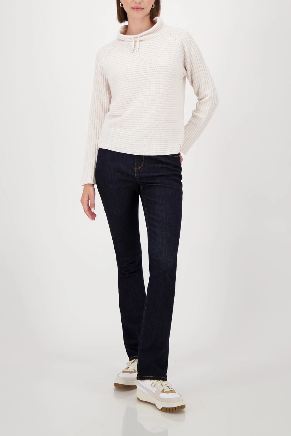 Monari Knitted Jumper With Stand-Up Collar in Almond 809512