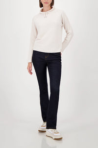 Monari Knitted Jumper With Stand-Up Collar in Almond 809512