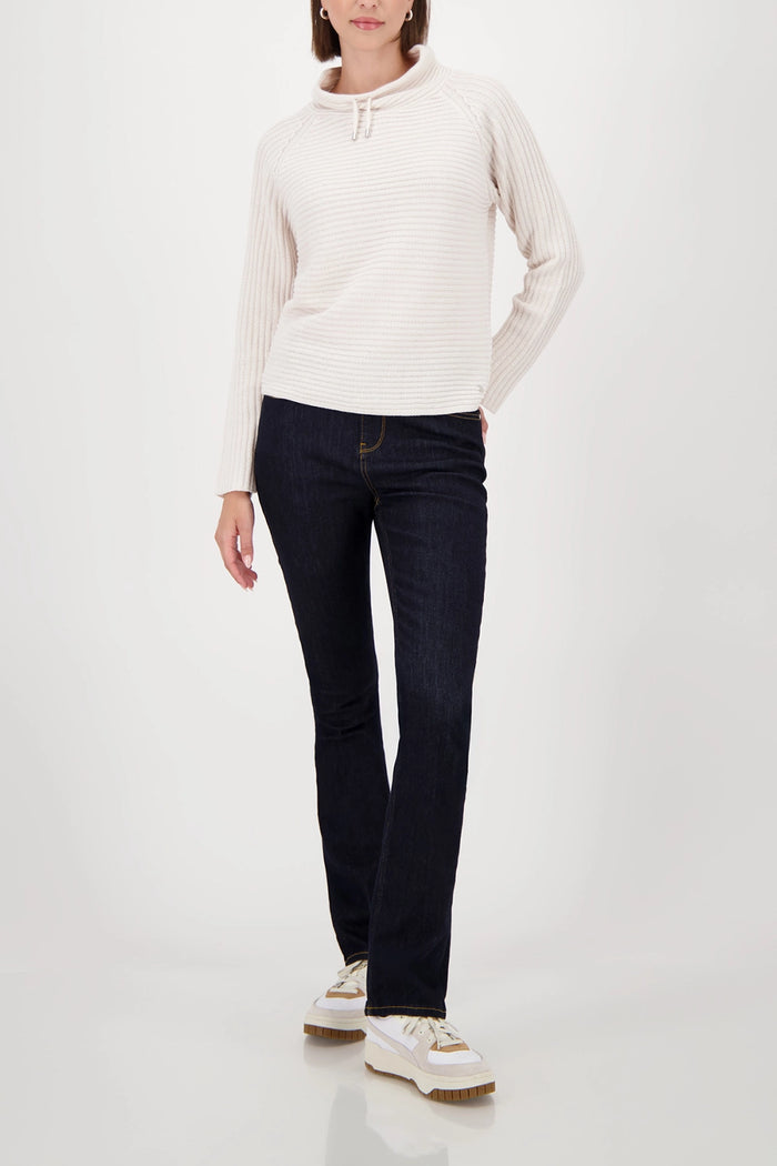 Monari Knitted Jumper With Stand-Up Collar in Almond 809512