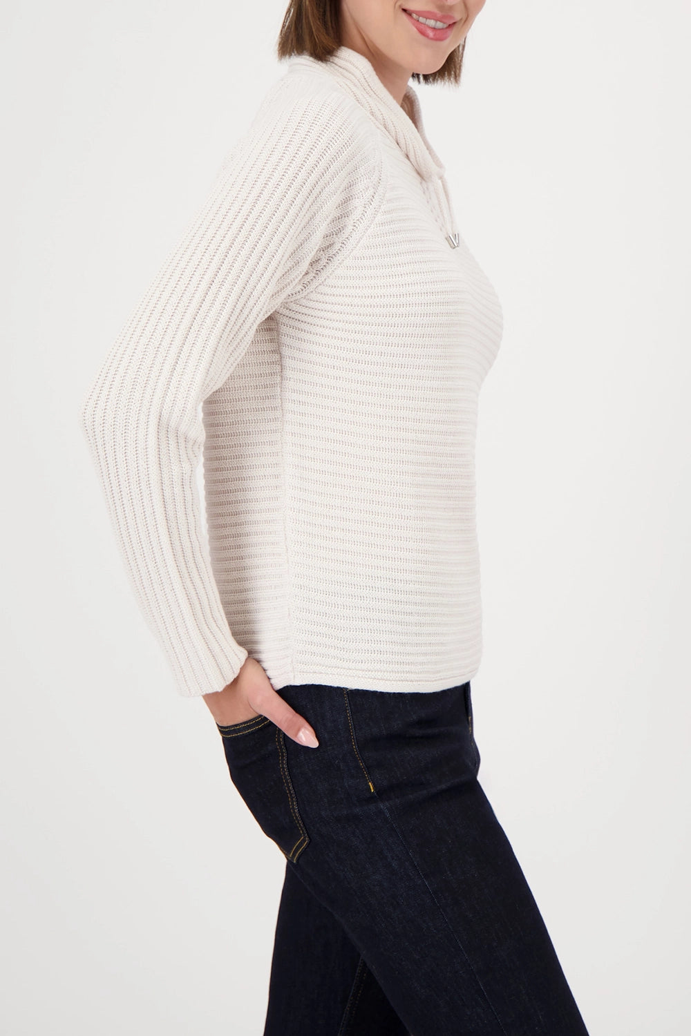 Monari Knitted Jumper With Stand-Up Collar in Almond 809512