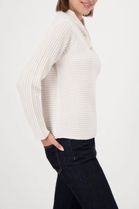 Monari Knitted Jumper With Stand-Up Collar in Almond 809512
