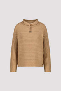 Monari Knitted Jumper With Stand-Up Collar in Cognac 809512