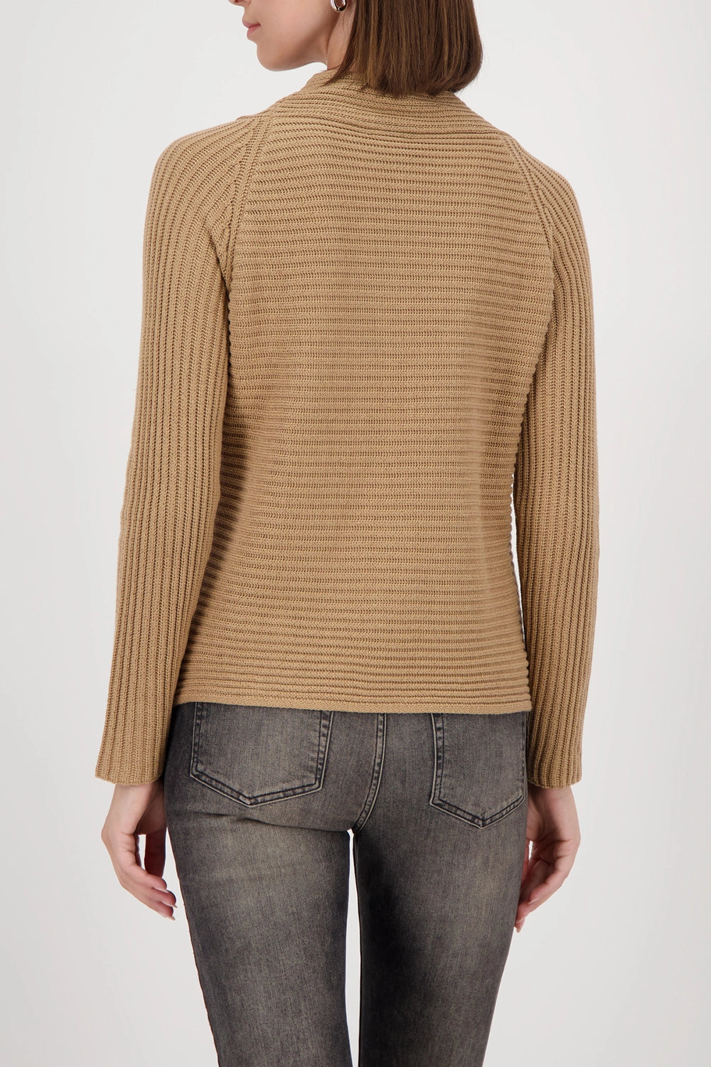 Monari Knitted Jumper With Stand-Up Collar in Cognac 809512