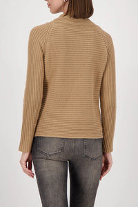 Monari Knitted Jumper With Stand-Up Collar in Cognac 809512