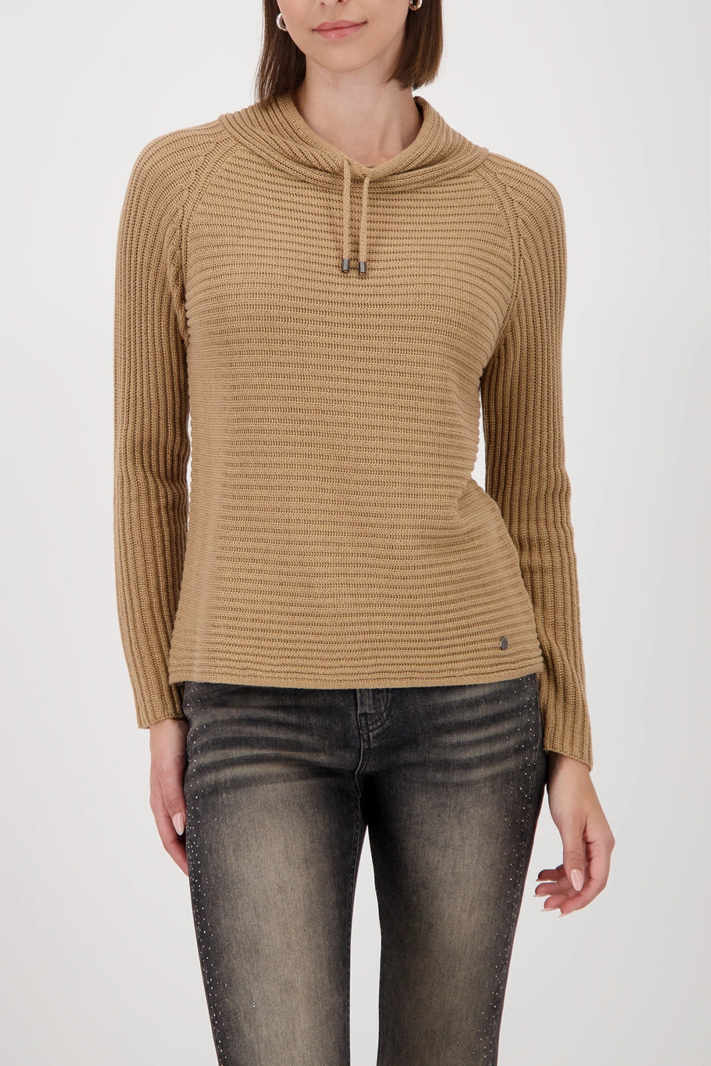 Monari Knitted Jumper With Stand-Up Collar in Cognac 809512