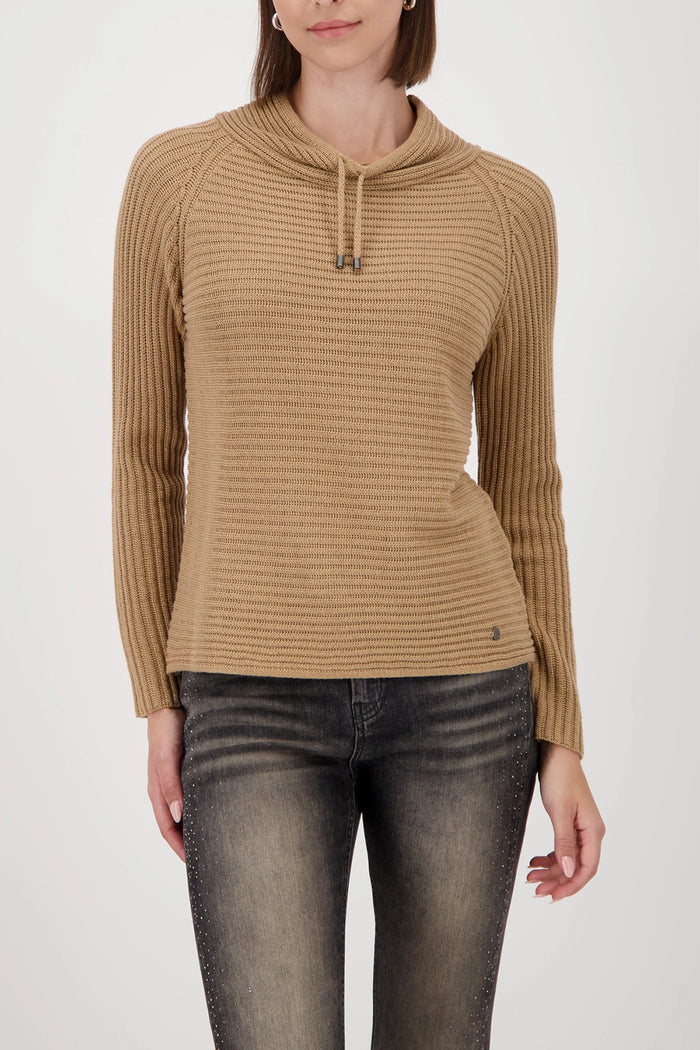 Monari Knitted Jumper With Stand-Up Collar in Cognac 809512