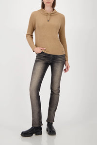 Monari Knitted Jumper With Stand-Up Collar in Cognac 809512