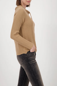 Monari Knitted Jumper With Stand-Up Collar in Cognac 809512