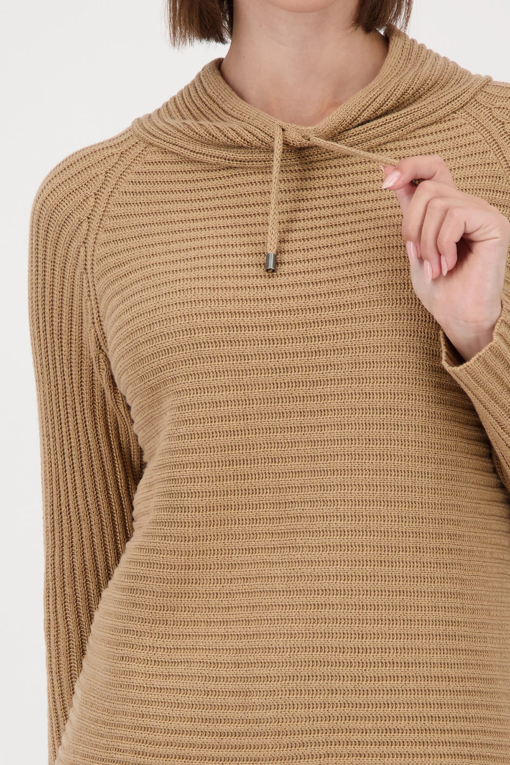 Monari Knitted Jumper With Stand-Up Collar in Cognac 809512