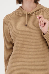 Monari Knitted Jumper With Stand-Up Collar in Cognac 809512