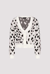 Monari Fluffy Cardigan With Leopard Pattern in Off-White Pattern 809524