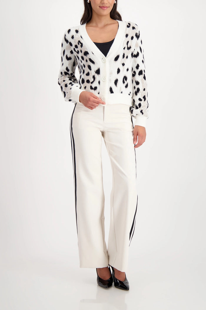 Monari Fluffy Cardigan With Leopard Pattern in Off-White Pattern 809524