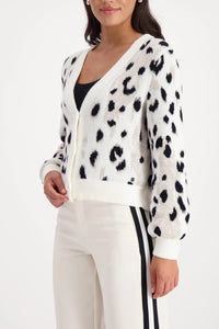 Monari Fluffy Cardigan With Leopard Pattern in Off-White Pattern 809524
