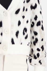 Monari Fluffy Cardigan With Leopard Pattern in Off-White Pattern 809524