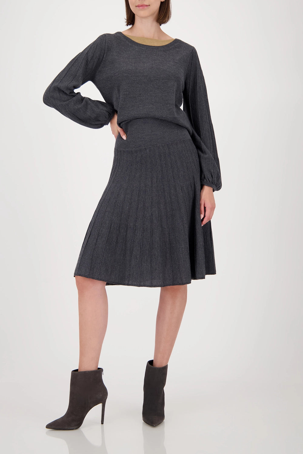 Monari Pleated Skirt in Anthra Melange 809536