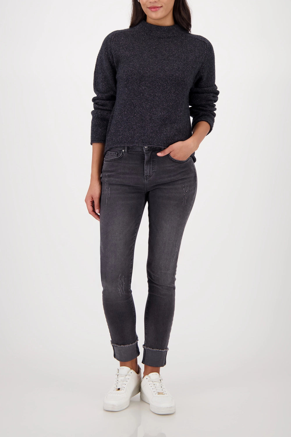 Monari Knitted Sweater With Lurex in Anthra Melange 809549