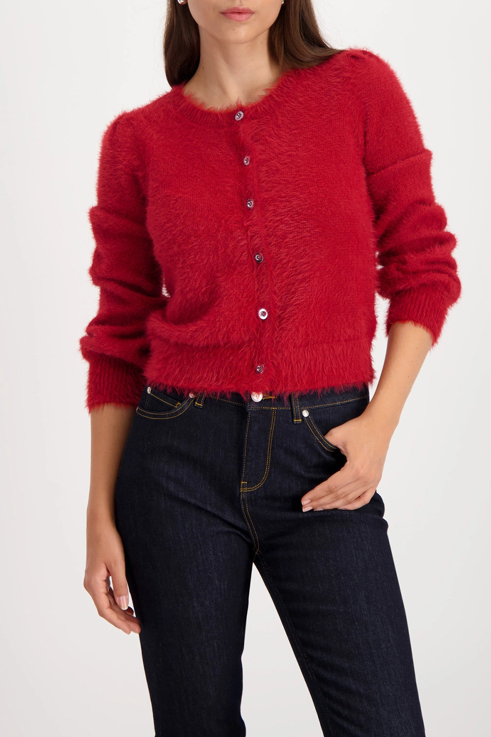Monari Fluffy Cardigan in Chimney Red 809569