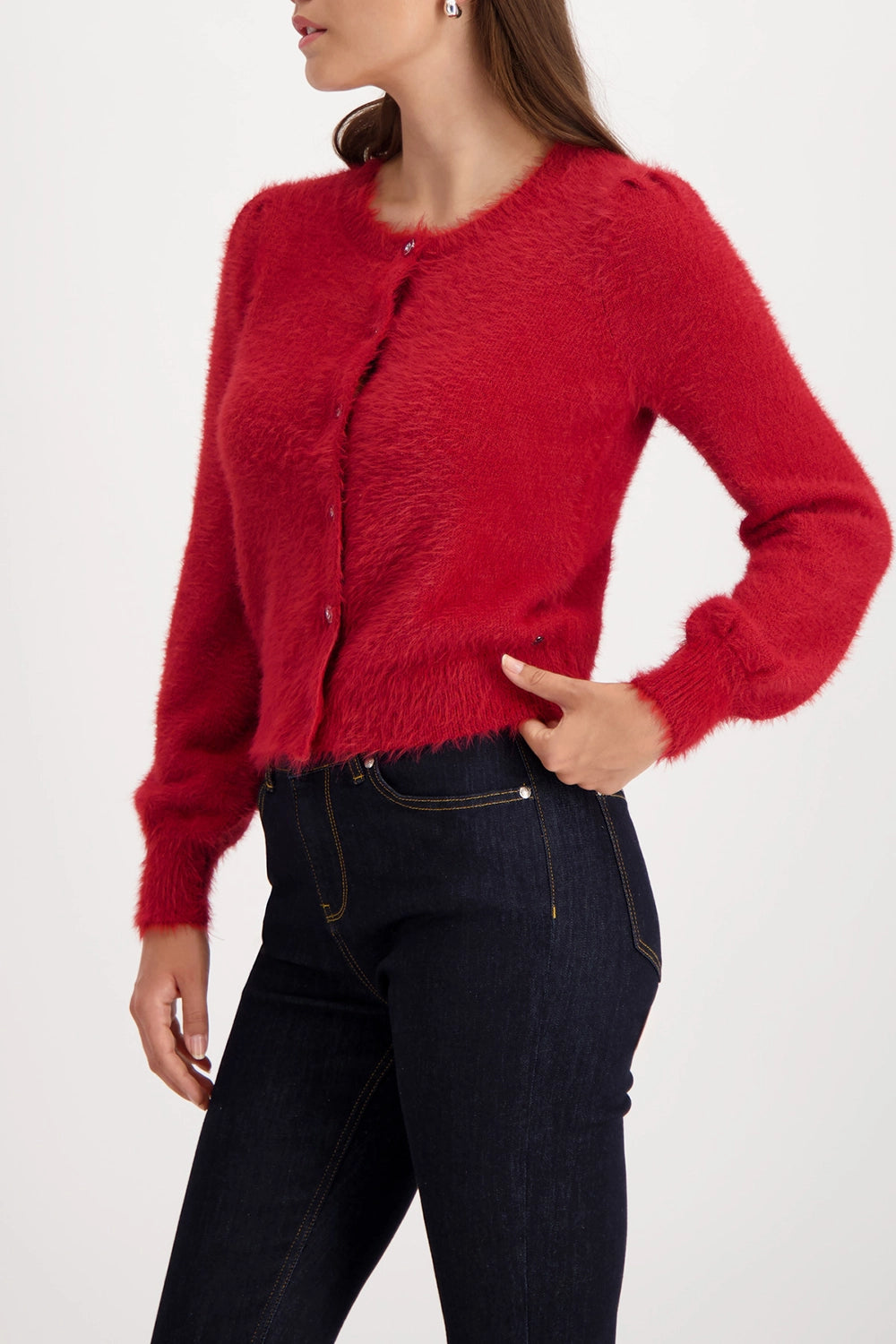 Monari Fluffy Cardigan in Chimney Red 809569