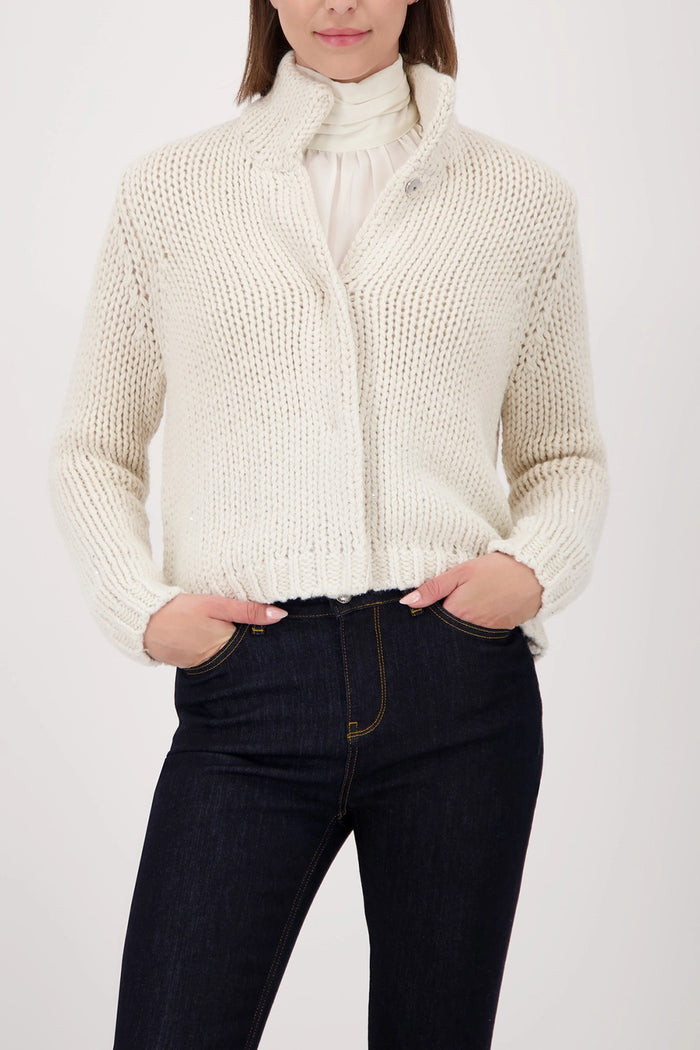 Monari Coarsely Knitted Jacket With Snap Buttons in Almond 809570