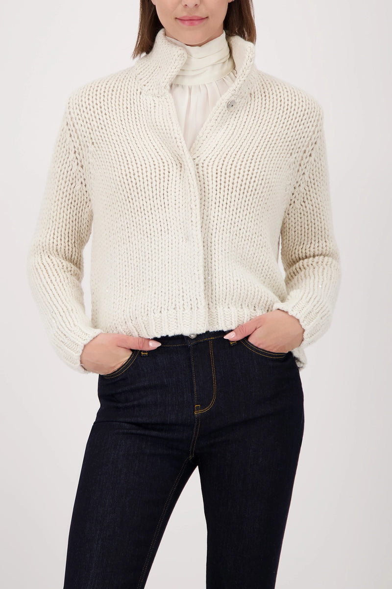 Monari Coarsely Knitted Jacket With Snap Buttons in Almond 809570