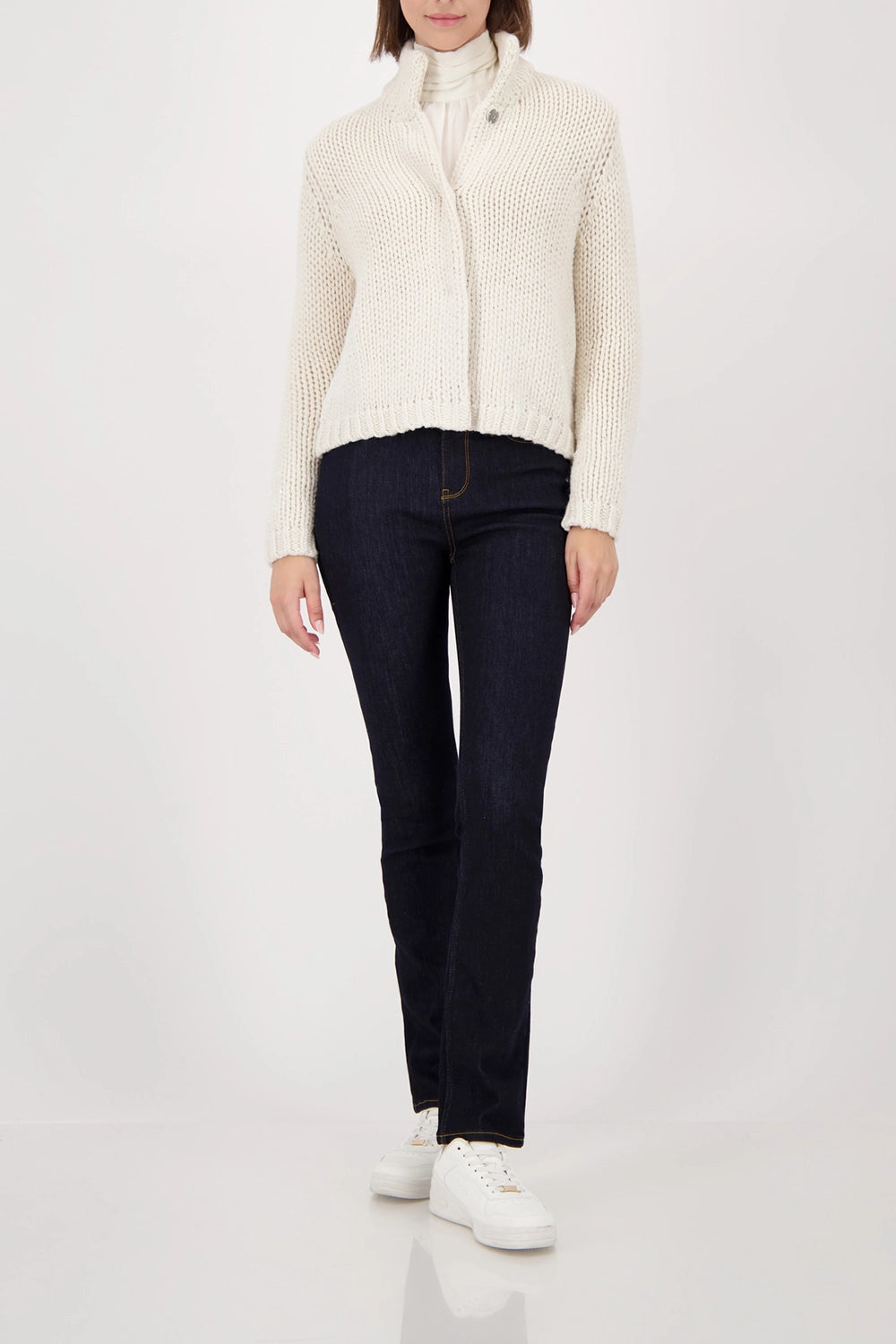 Monari Coarsely Knitted Jacket With Snap Buttons in Almond 809570