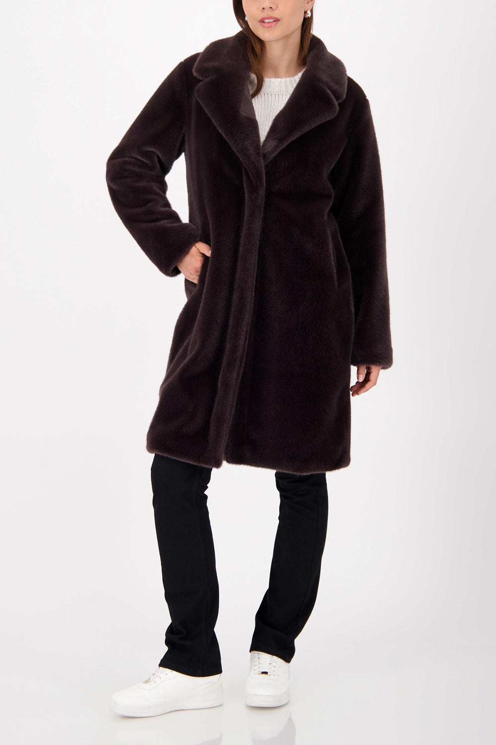 Monari Fluffy Fake Fur Coat in Brownie 809573