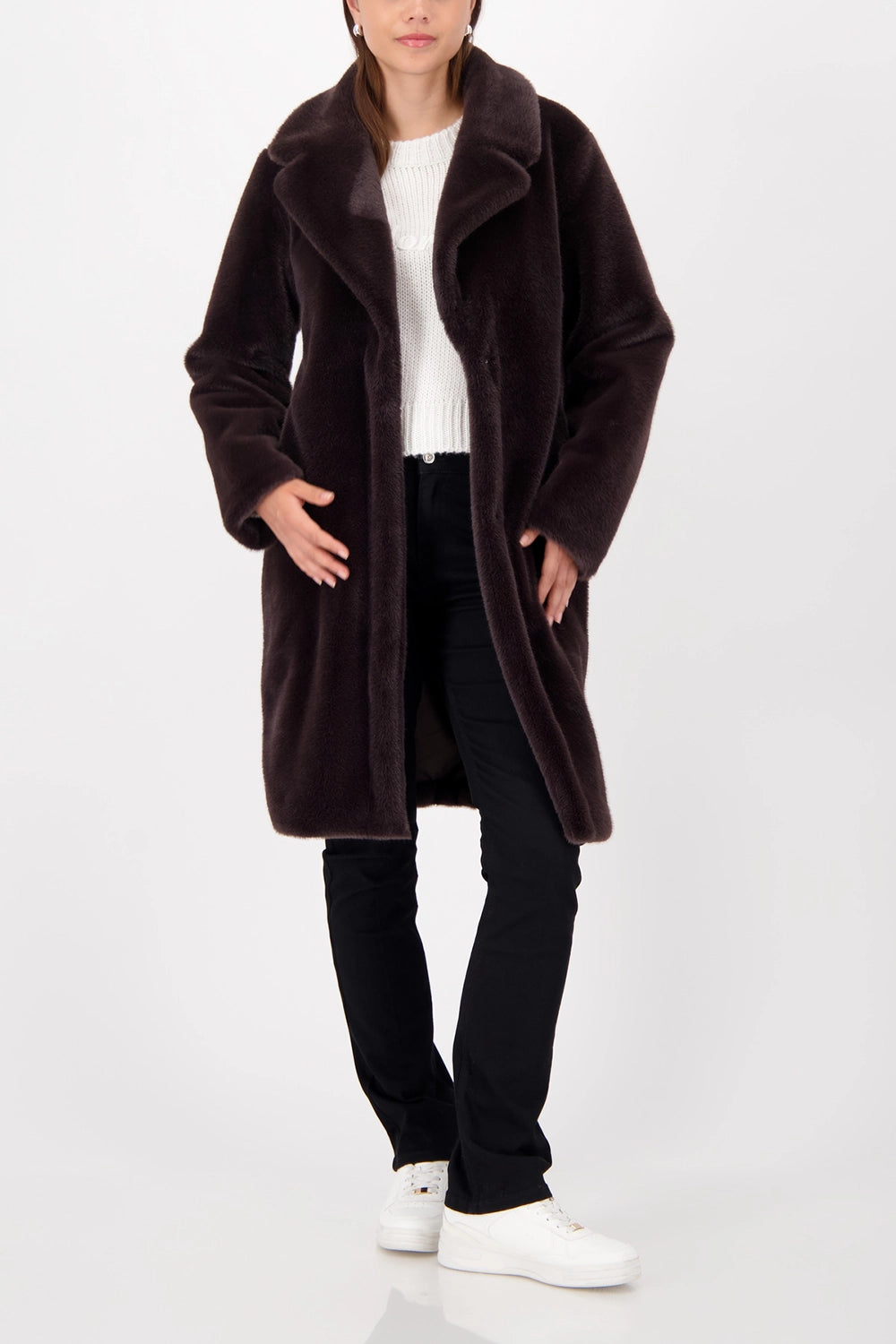 Monari Fluffy Fake Fur Coat in Brownie 809573
