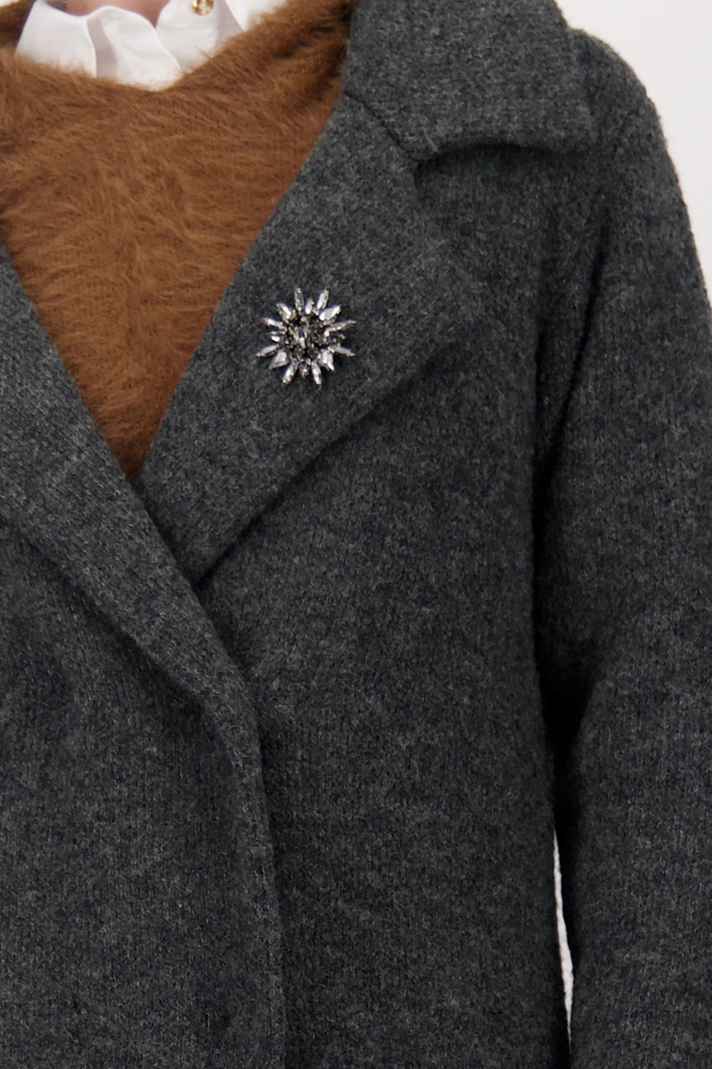 Monari Knitted Cardigan With Brooch in Anthra Melange 809608